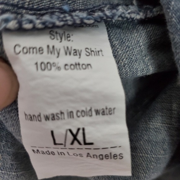 Rare Jaded Gypsy Come My Way Shirt Chambray Denim Button‎ Puffy Sleeve L/XL - Picture 5 of 9